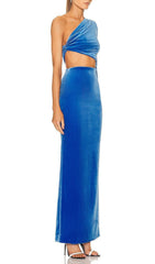Daniil Royal Blue Velvet One-Shoulder Maxi Dress