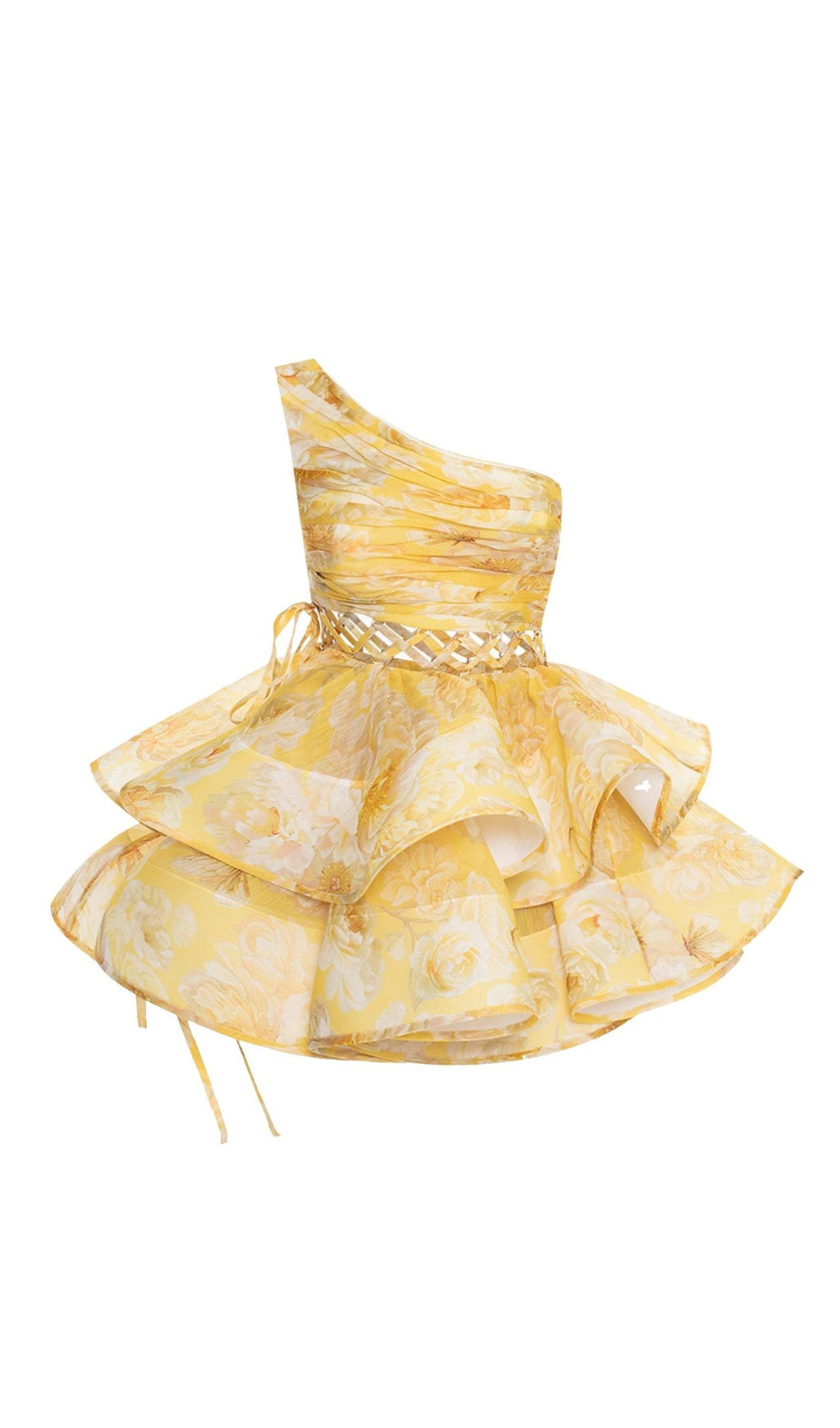 Carlotta Floral Bloom One Shoulder Ruffle Mini Dress