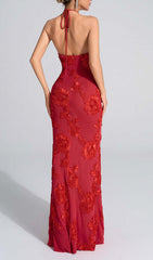 Bambi Red Halter Maxi Gown