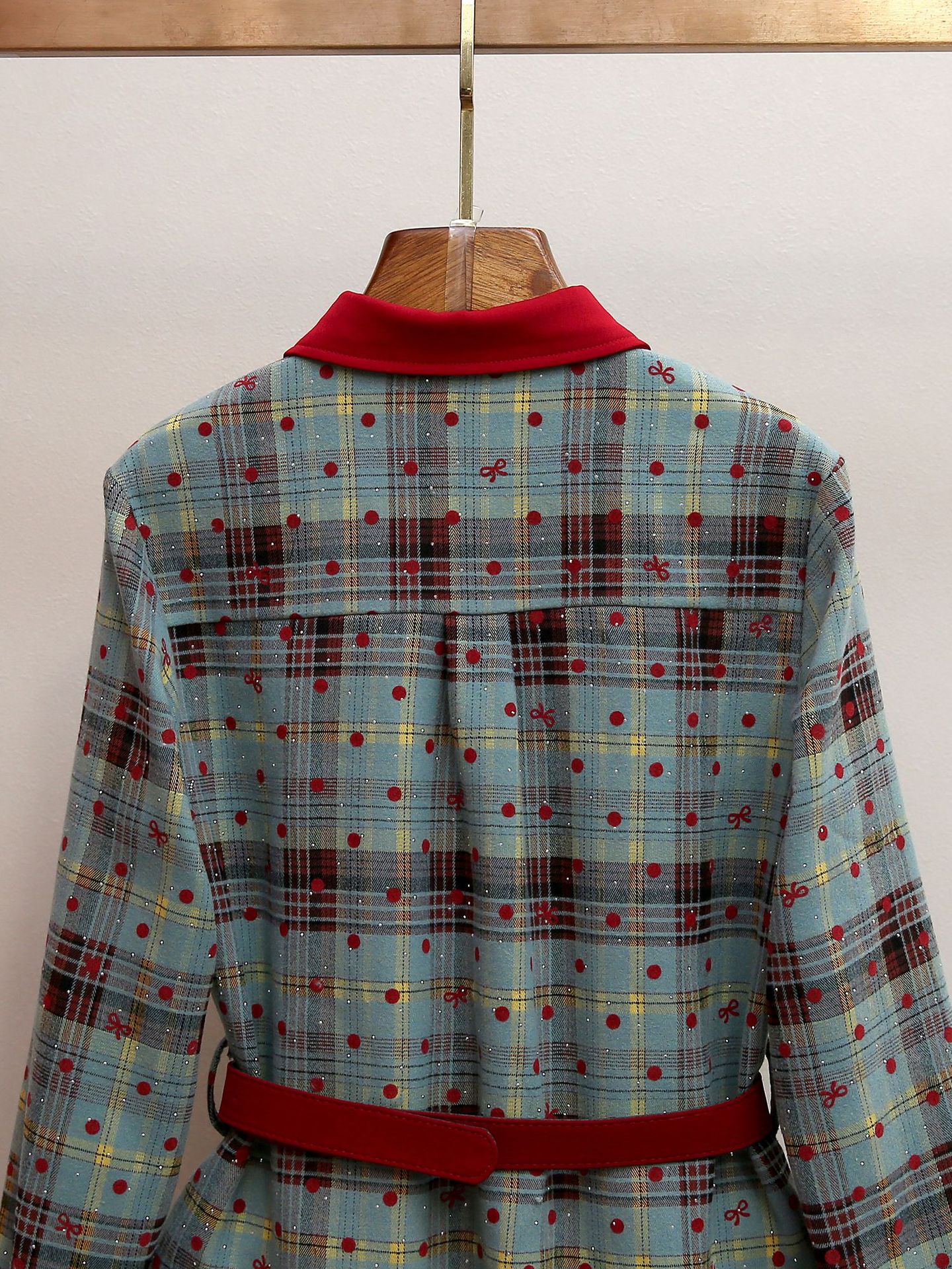 Humla Plaid Bow Mini Dress with Red Collar & Belt