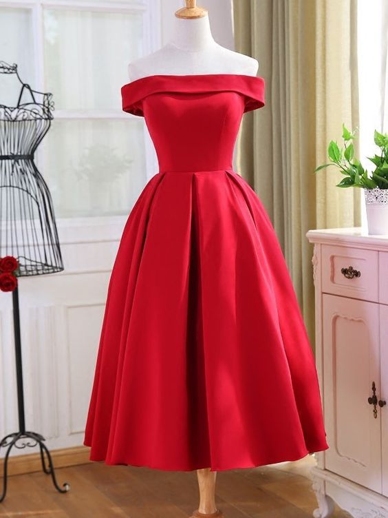 Charming Satin Red Off The Shoulder Homecoming Dress