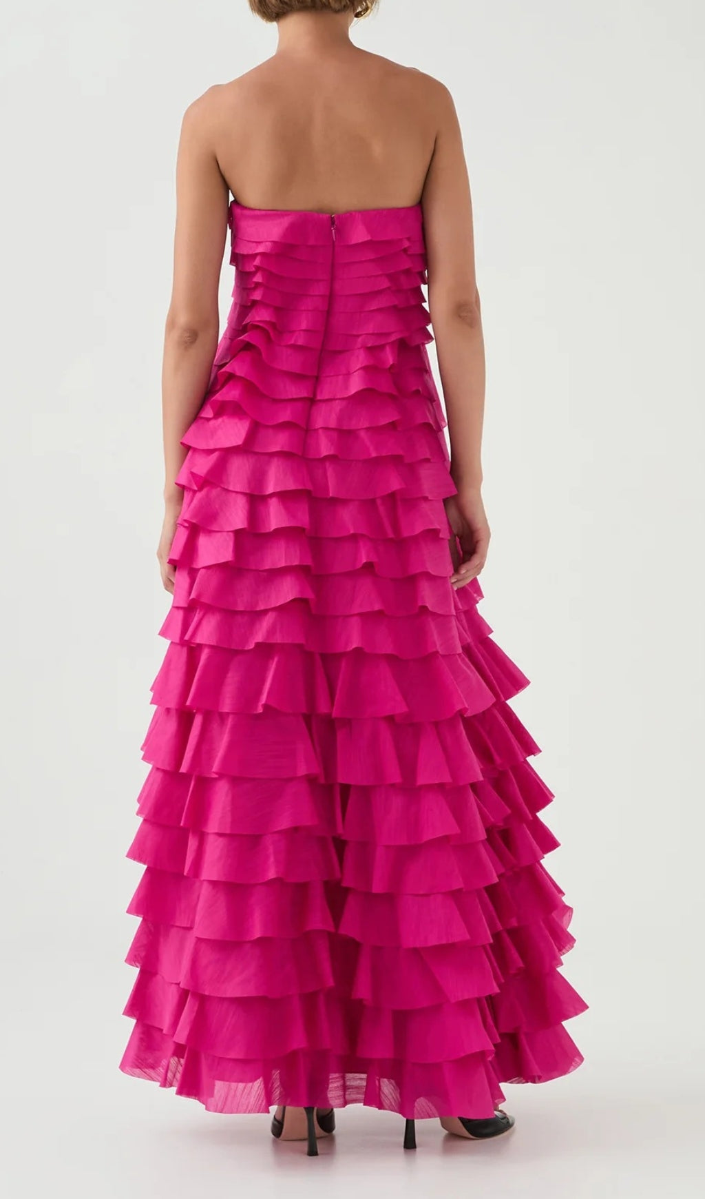 Dasani Radiant Pink Strapless Tiered Ruffle Maxi Dress