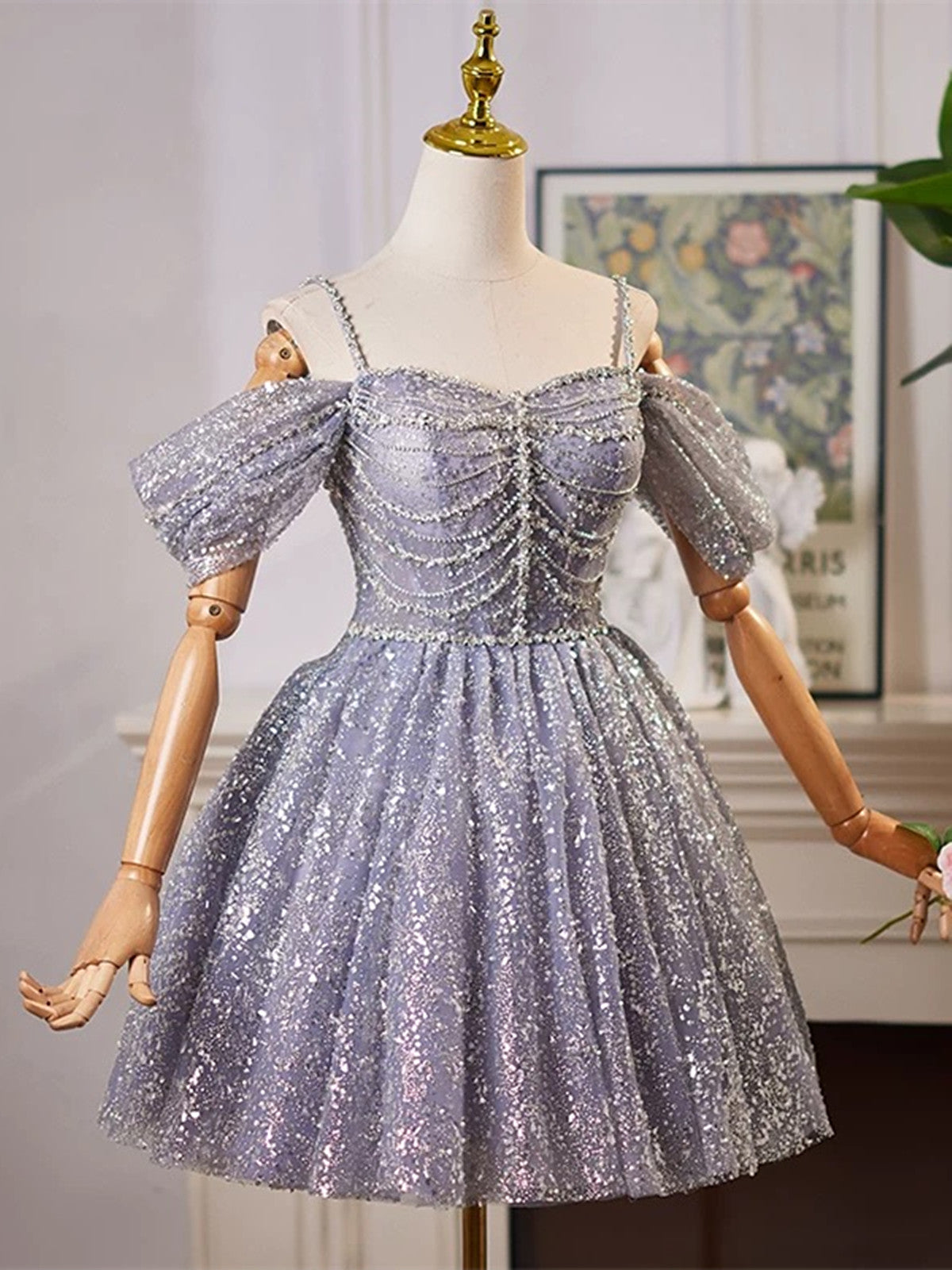 Cute Shiny Tulle with Beaded Short Party Dress