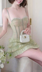Gulay Sage Green Lace Corset Mini Dress