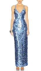 Izak "Celestial Blue" Sequin Strappy Maxi Gown