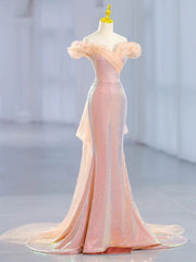 Precioso vestido de fiesta de sirena con lentejuelas y hombros descubiertos 