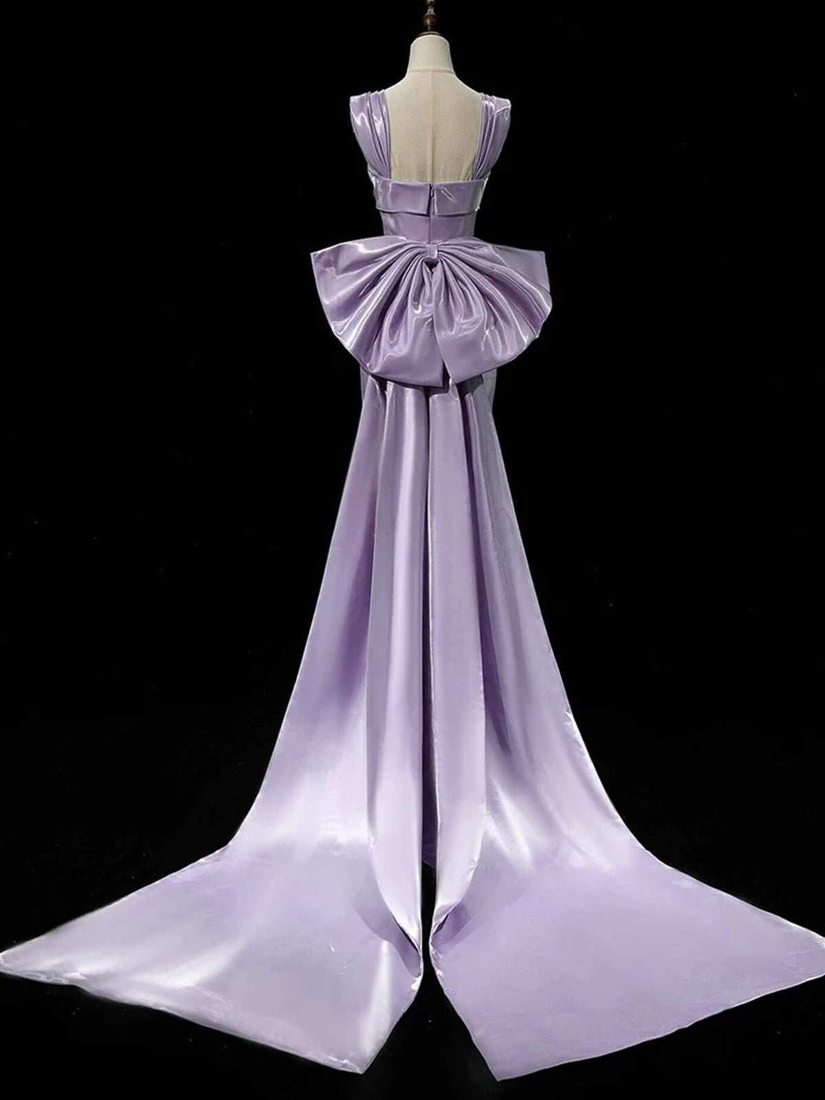 Purple Satin Mermaid Satin Long Party Dress with Bow