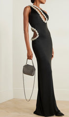 Cala Black Glamour One-Shoulder Embellished Cutout Maxi Dress