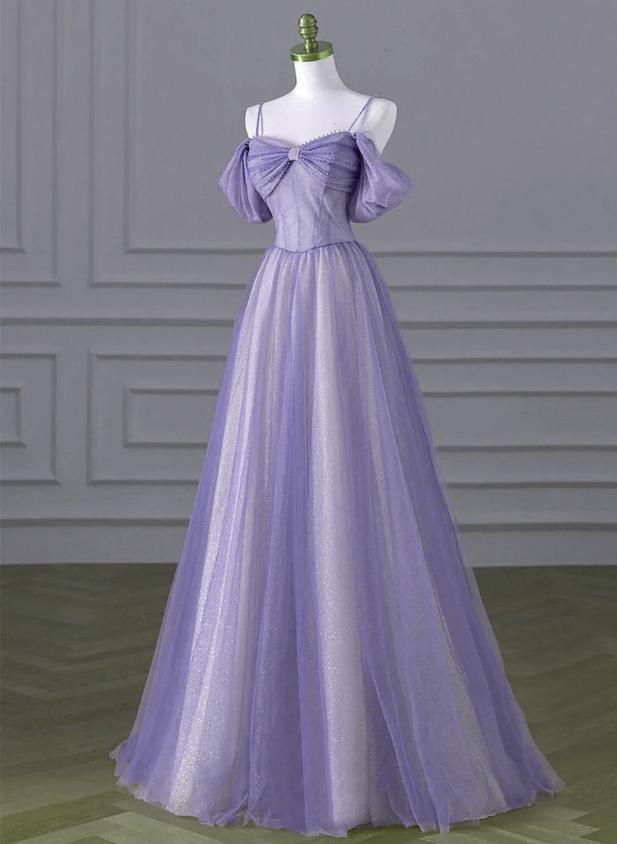 Lovely A-line Light Purple Tulle Beaded Long Party Dress