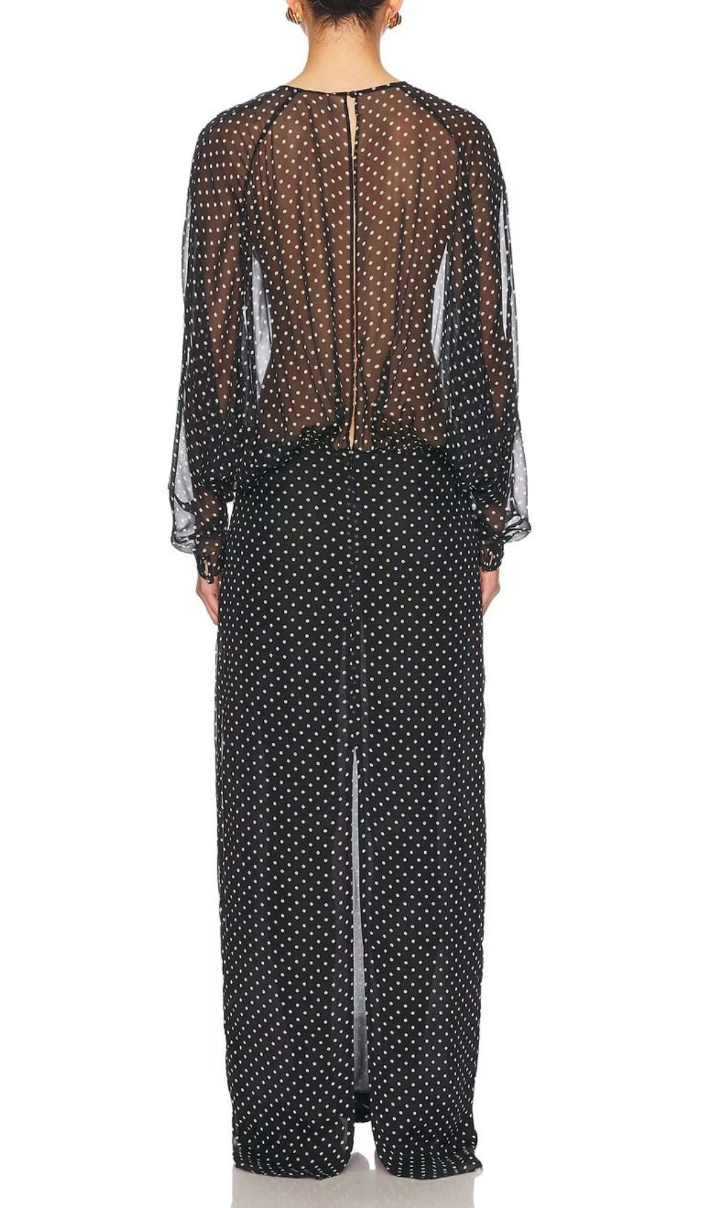 Chic Sheer Polka Dot Long Sleeve Maxi Dress