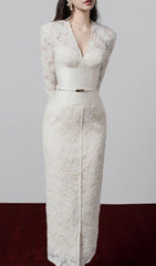 Gaia V-Neck Lace Midi Sheath Dress