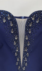 Stunning Eurybia Navy Off-Shoulder Crystal Embellished Maxi Gown