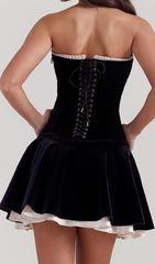 Christ Luxe Black Velvet Strapless Mini Dress