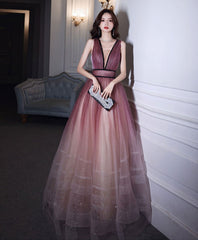 Beautiful Tulle Gradient V-neckline Long Party Dress