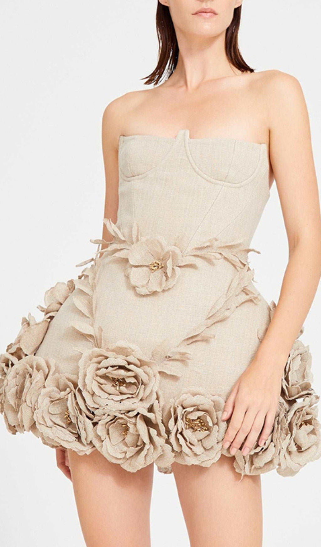 Bice Nude Strapless Bustier Floral Mini Dress