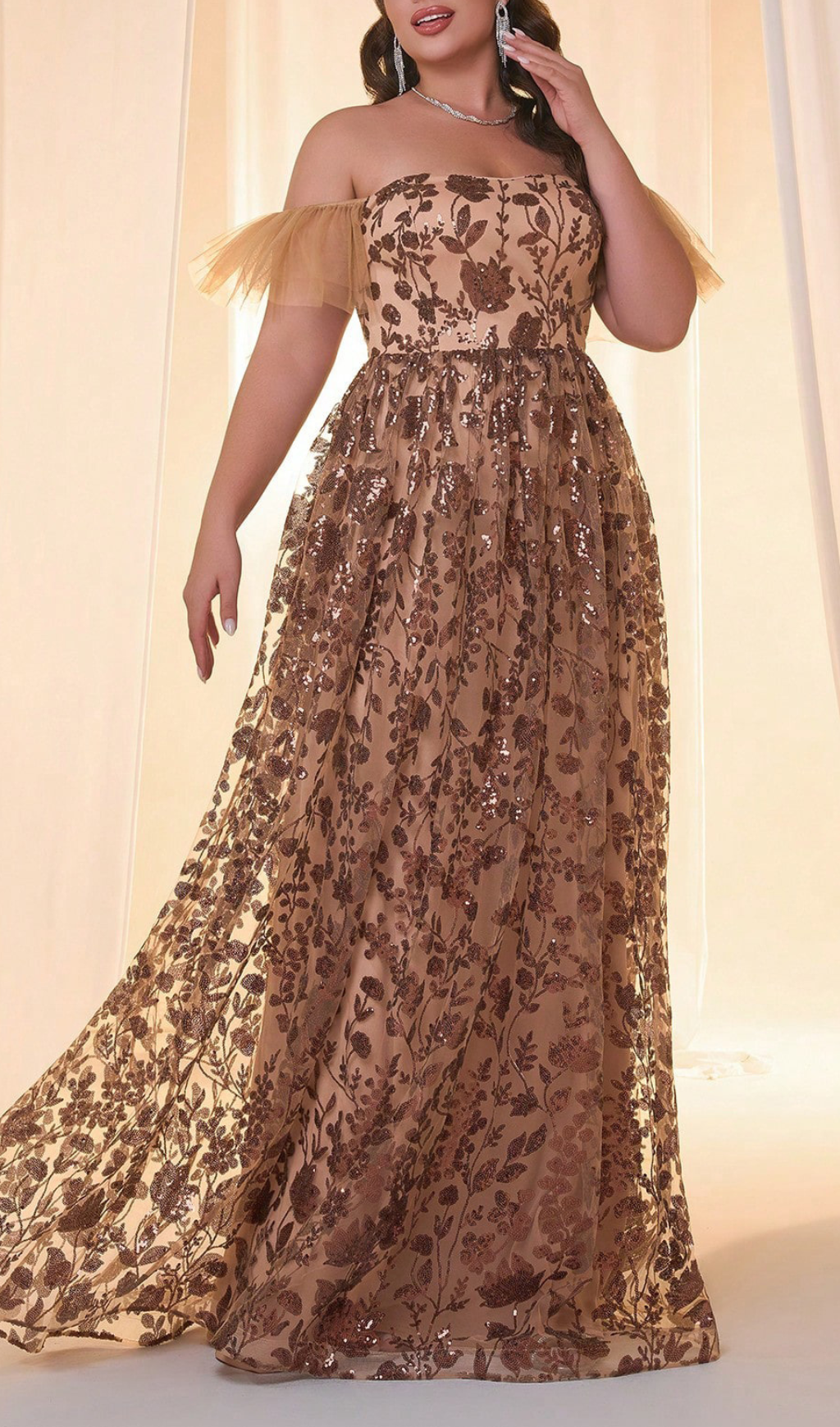 Gezana Off-Shoulder Sequin Plus Size Maxi Dress
