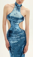Barny Blue Halter Sequin Maxi Dress