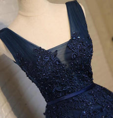 Hermosos vestidos de fiesta azul marino hasta la rodilla 
