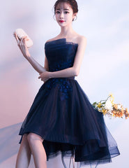 Charming Navy Blue High Low Party Dress