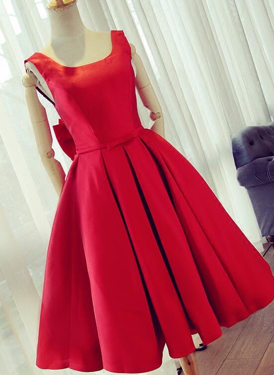 Cute Satin Bow Back Party Dresses