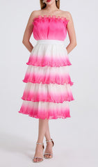 Fiene Pink Ombre Tiered Midi Dress