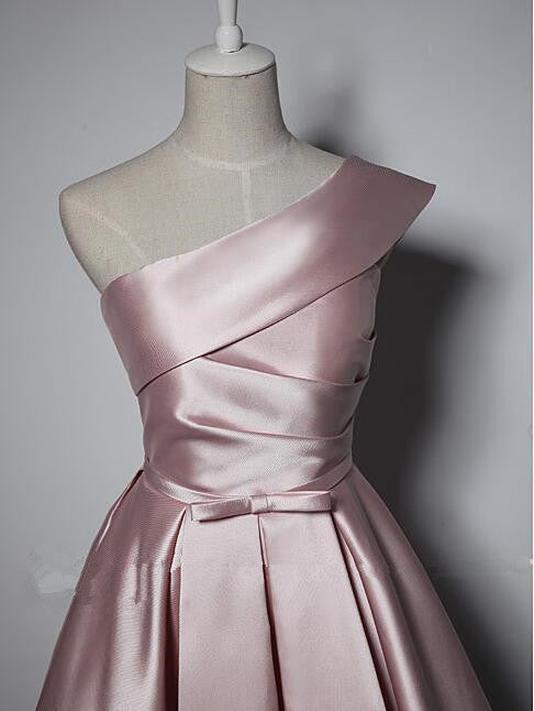 Vestido de fiesta corto de satén rosa hasta la rodilla de moda 
