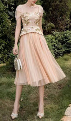 Brice Elegant Floral Embroidered Peplum Midi Dress