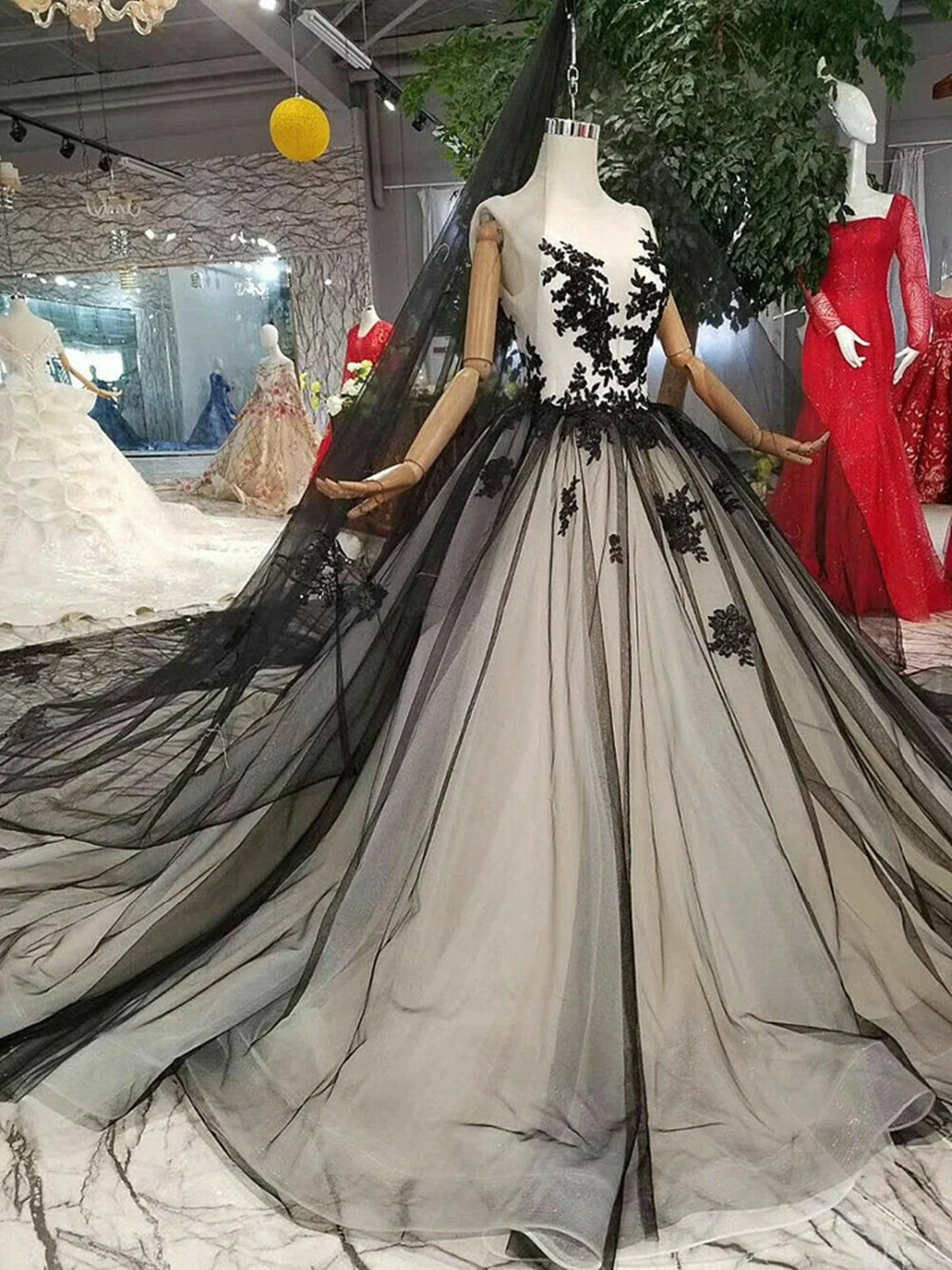 Black and Champagne Tulle A-line Party Dress