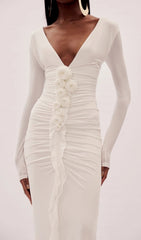 Everard Ethereal Bloom White Long Sleeve Maxi Dress