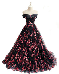 Charming Black Floral Tulle A-line Party Dress