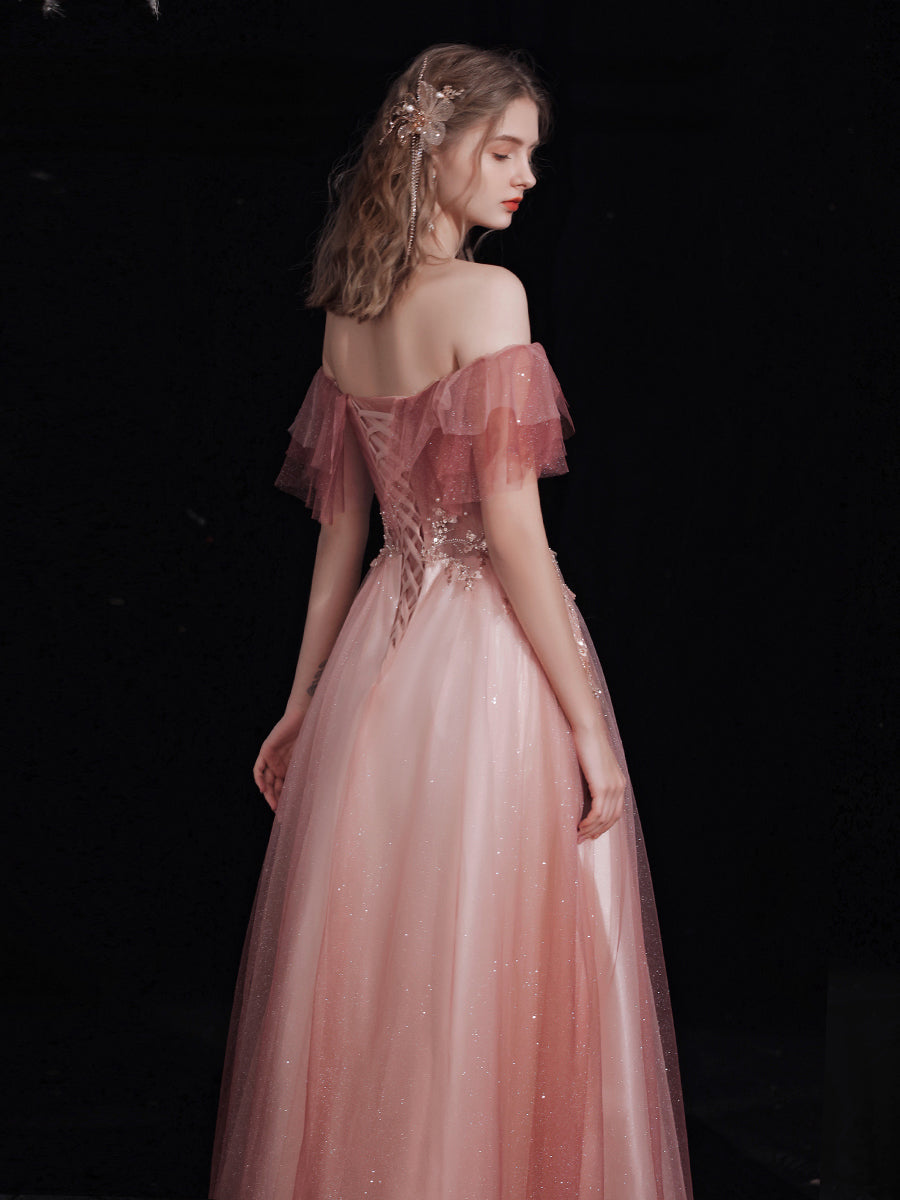 Lovely Pink Floor Length Gradient Shiny Tulle Formal Dress
