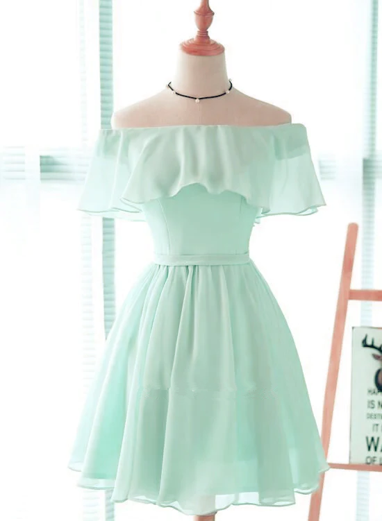 Vestido de fiesta corto de gasa verde menta para dama de honor 