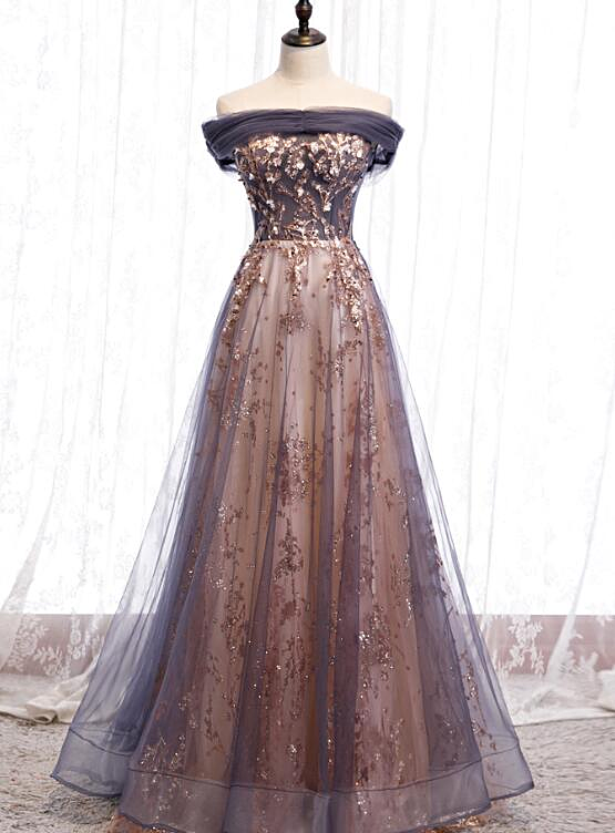 Charming A-line Tulle Long Off Shoulder Party Dress