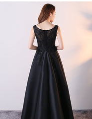 Black Satin with Lace High Low Prom Dress