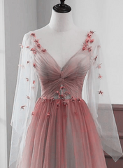 Vestido de fiesta de tul con encaje y corte A en degradado rojo 