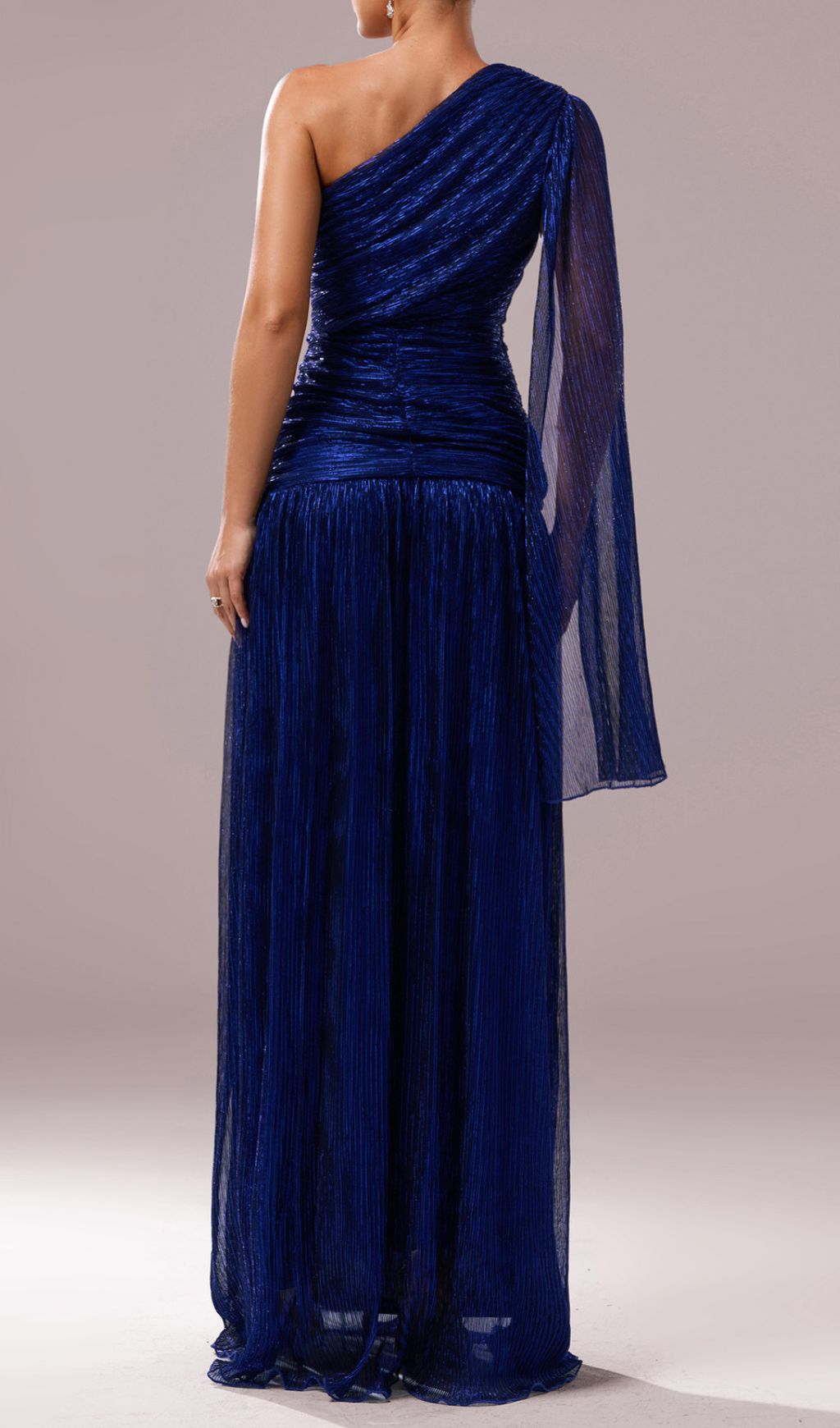 Fumiye One-Shoulder Shimmer Slit Maxi Dress