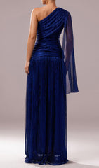 Fumiye One-Shoulder Shimmer Slit Maxi Dress