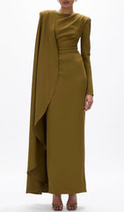 Haley Deep Olive Green Long Sleeve Maxi Dress