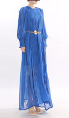 Jeslyn Elegant Royal Blue Lace-Trim Long Sleeve Maxi Dress