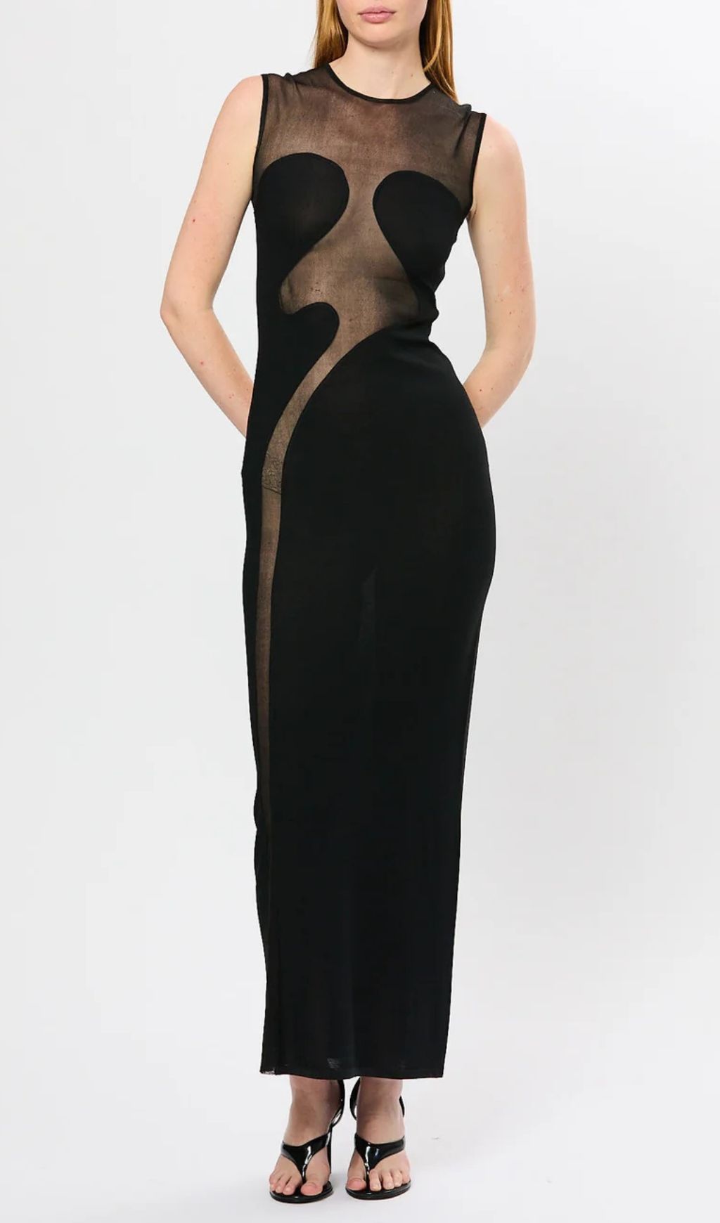 Fadia Black Mesh Contour Maxi Dress