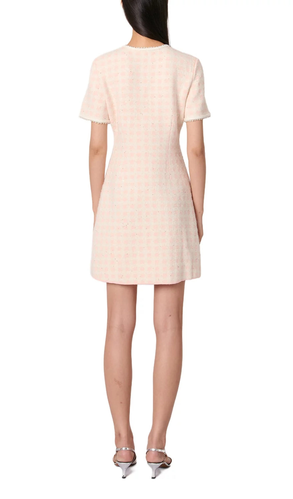 Rartingal Chic Tweed Knit Mini Dress with Pearl Trim & Ornate Buttons