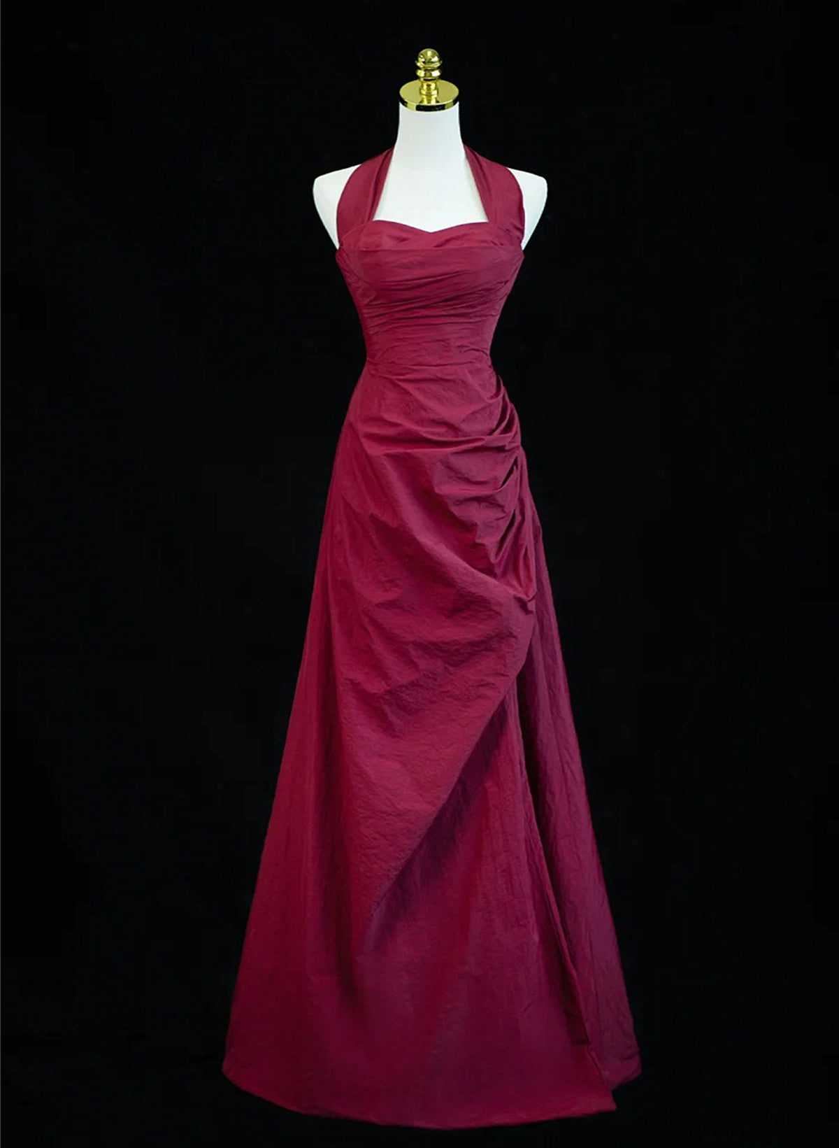Vestido de fiesta largo con escote en forma de A, corte en A, color rojo vino 
