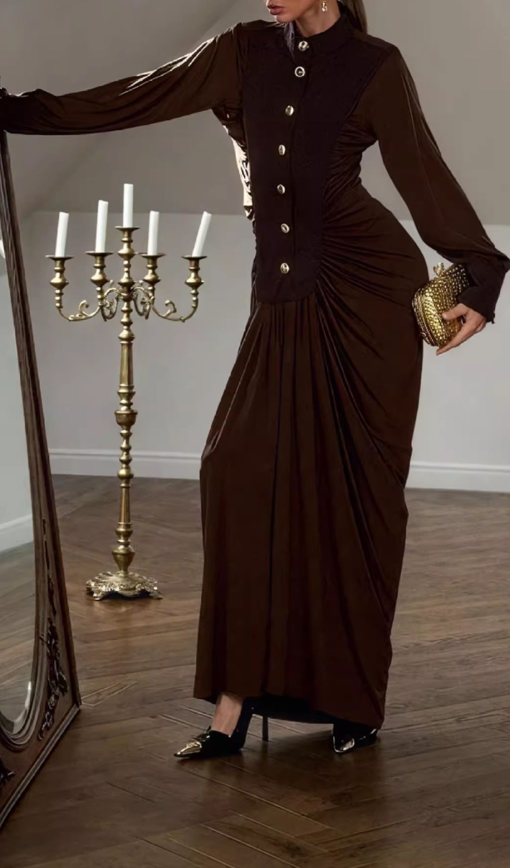 Hikari Empress Ruched Long Sleeve Maxi Dress