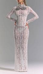 Isolde White Floral Lace Corset Maxi Dress