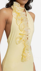 Fareeda Yellow Ruffled Halter Backless Maxi Dress