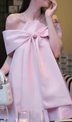 Eleora Glamorous Pink Bowknot Off-Shoulder Mini Dress