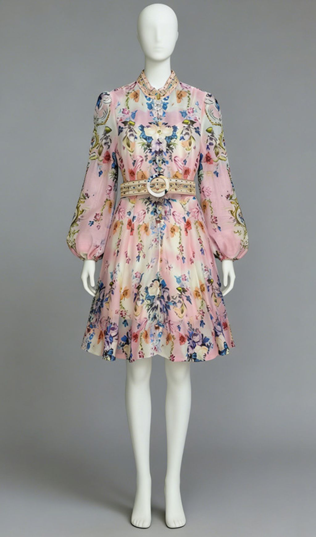 Jalila Pink Floral Print Long Sleeve Mini Dress