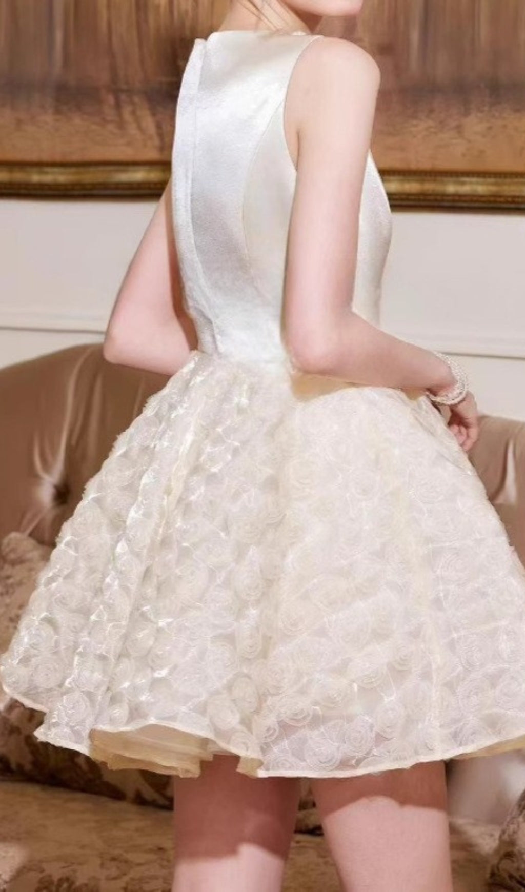 Darla Pearl & Floral Textured Black Mini Dress