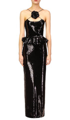 Citlali Dazzling Black Sequin Halter Maxi Dress