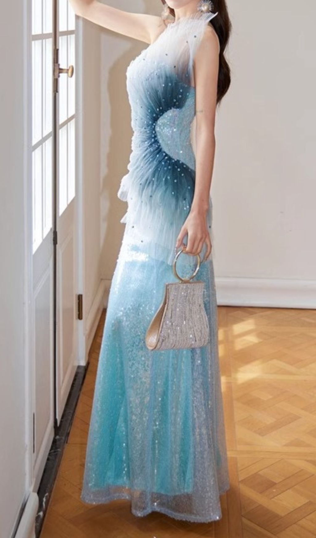 Haidar Dazzling Ombre Sequin Illusion Maxi Gown